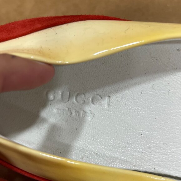 GUCCI Yellow Red Ballet Suede Patent Leather Flats - Picture 7 of 11